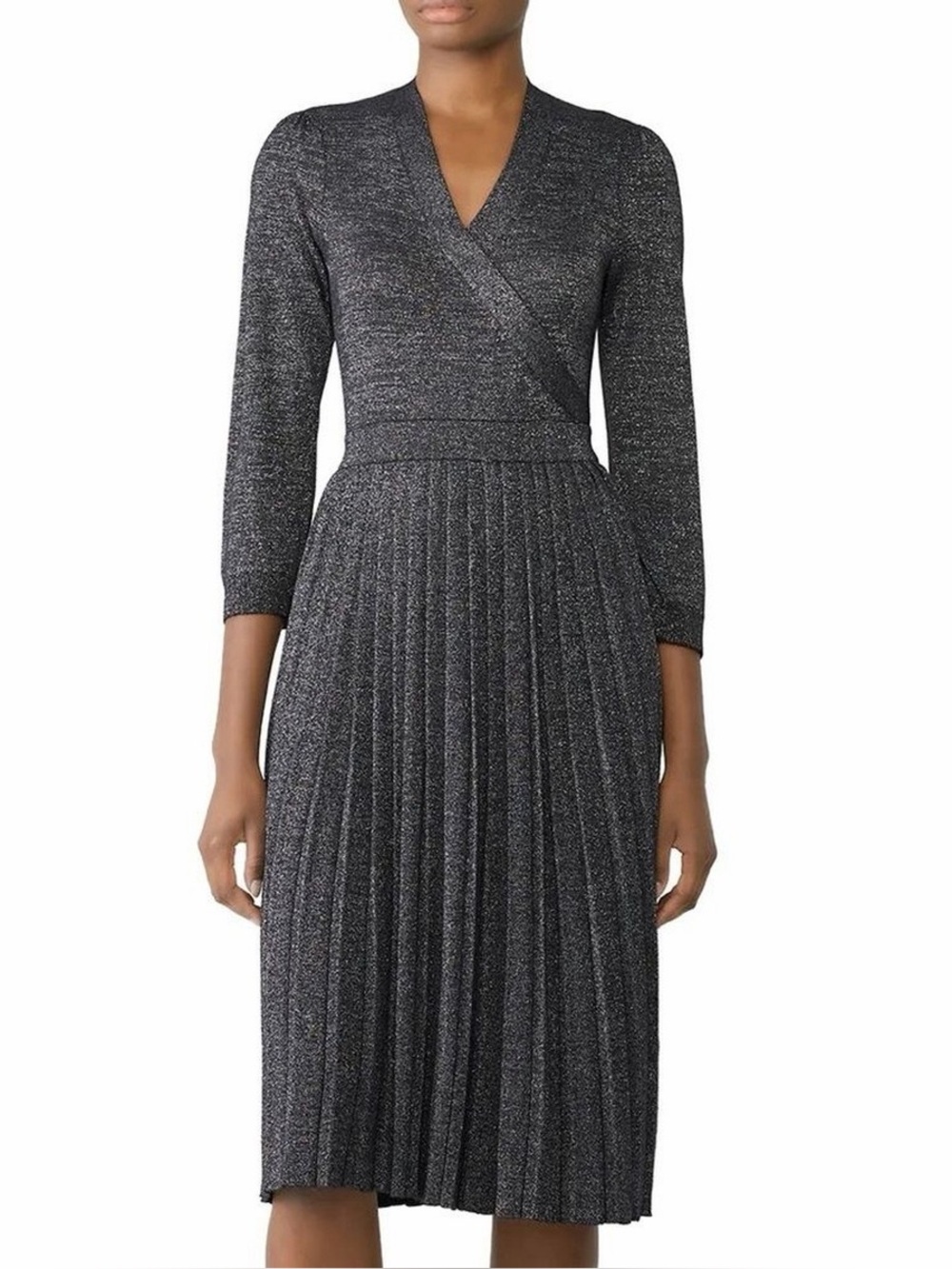 Kate Spade Metallic Wrap Sweater Dress Black Silver New Year Holiday Festive